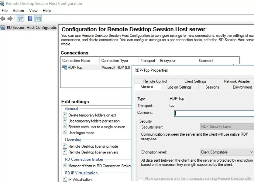 управление настройками узла сеанса удаленного рабочего стола на windows server 2016 tsconfig.msc