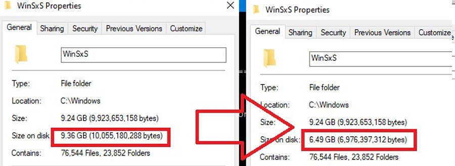 Как сэкономить место в папке WinSxS в Windows 10?
