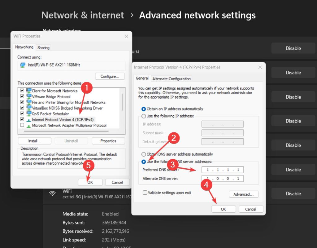 Настройка DNS-сервера CloudFlare в Windows 11 или 10