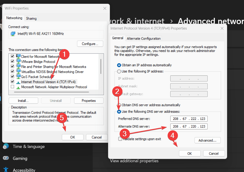 OpenDNS Ipaddress Windows 11