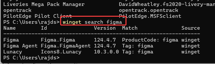 поиск figma в репозитории Winget