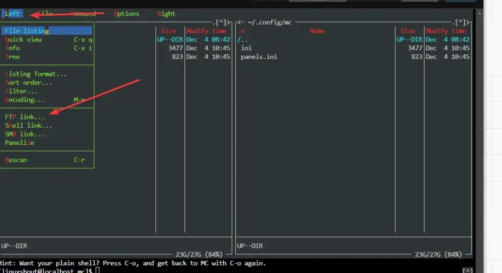 Удаленное управление файлами с помощью Midnight commander