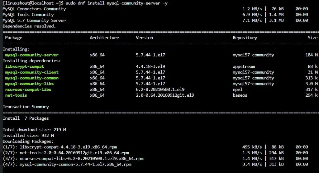 Установка MySQL 5.7 на Almalinux 9