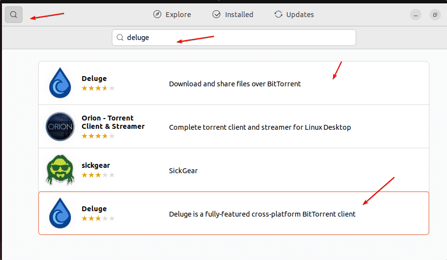 Установка Deluge с помощью графического интерфейса Ubuntu
