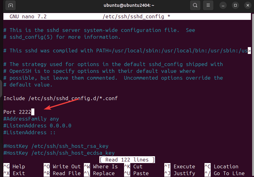 Изменение порта SSH на 2222 Ubuntu 24.04