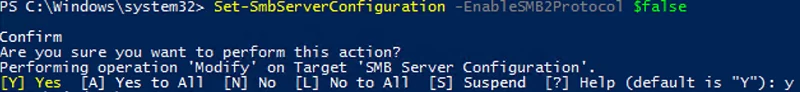 Dsable smb2 с помощью команды set-smbserverconfiguration