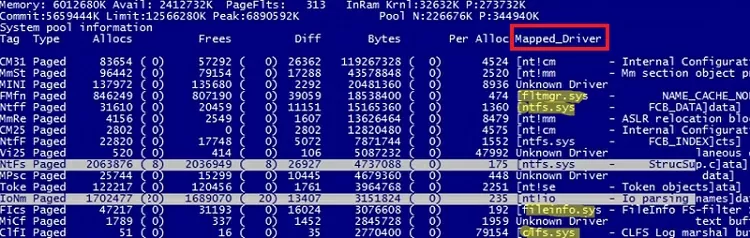 использование файла pooltag.txt в poolmon для отображения файлов mapped_driver