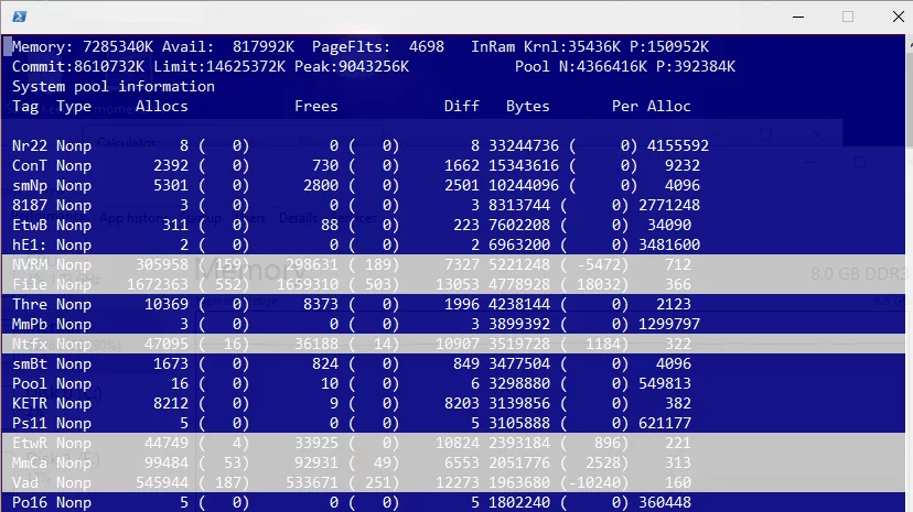 Проверка использования непарного пула с помощью инструмента PoolMon.exe