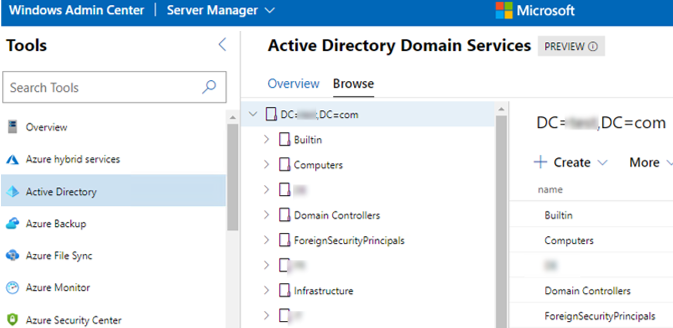 Просмотр OUs Active Directory в центре администрирования WIndows