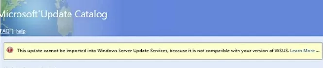 обновление не может быть импортировано в wsus: несовместимость с версией
