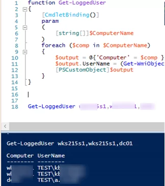 Сценарий Powershell для просмотра зарегистрированных пользователей на нескольких компьютерах AD