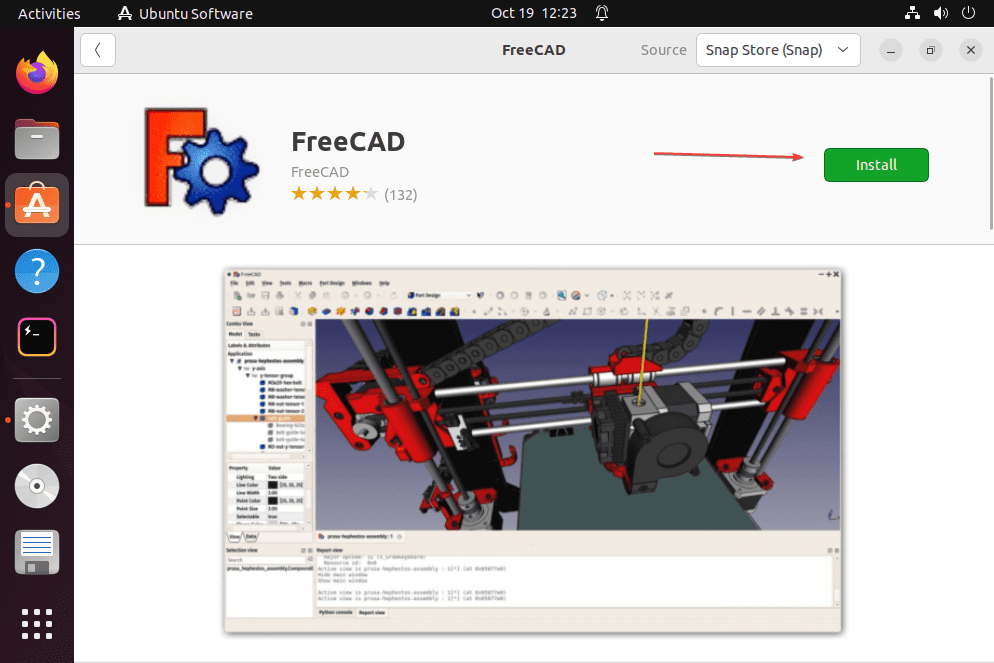 Установка FreeCAD с помощью графического интерфейса Snap Ubuntu Software GUI