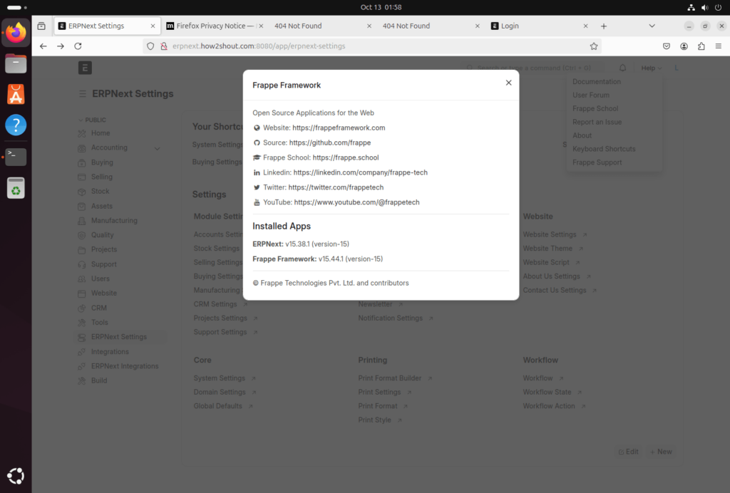 ErpNext 15 Frappe на Ubuntu 24.04