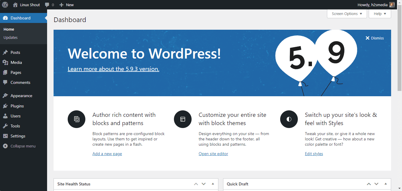 Wordpress CMS установлена на Ubuntu 22.04 jammy linux