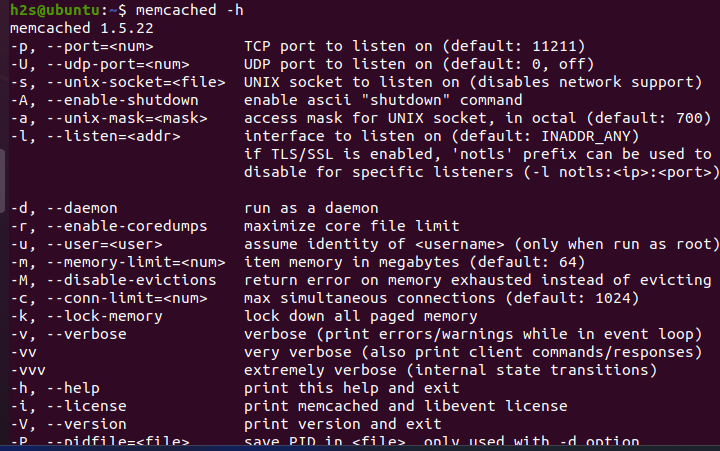 Командная строка Memcached Ubuntu 22.04
