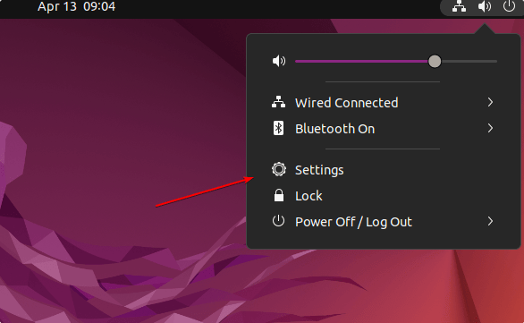 Откройте настройки Ubuntu 22.04