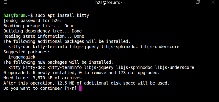 Использование Apt для установки Kitty Terminal