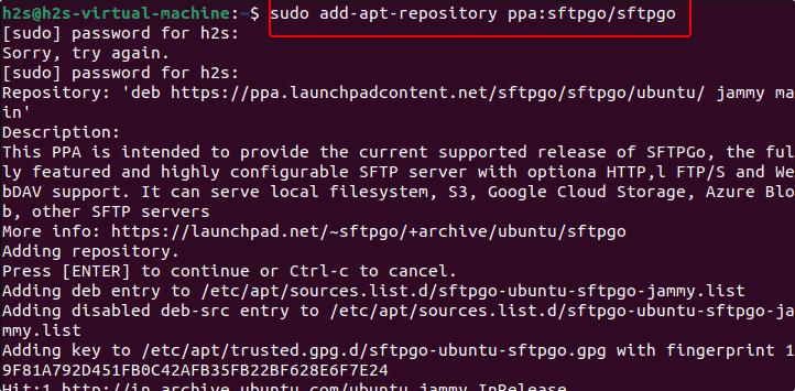 Добавить PPA-репо SFTPGo на Ubuntu 22.04