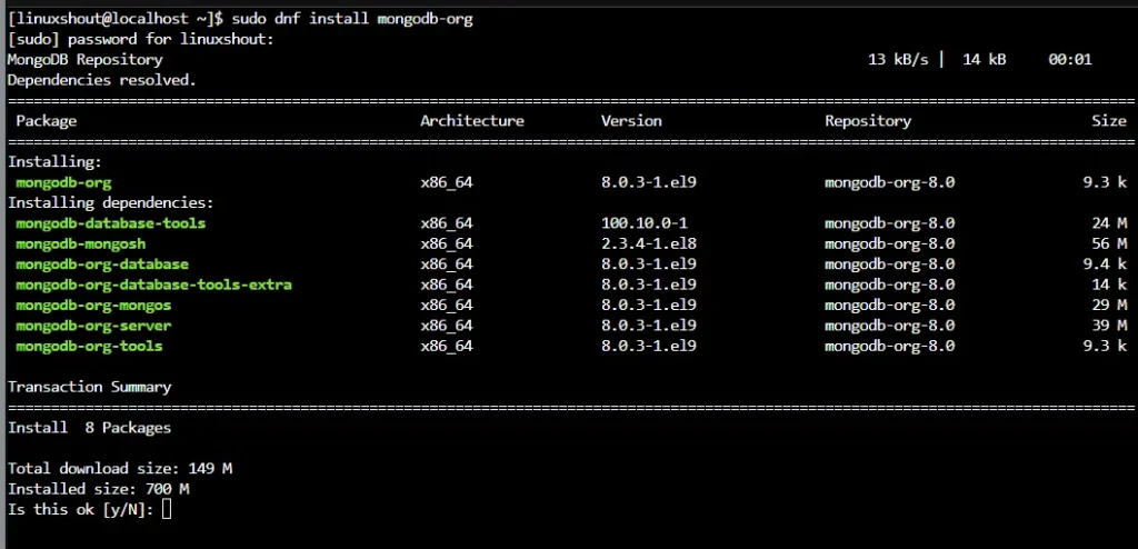 Установка MongoDB на Almalinux 9