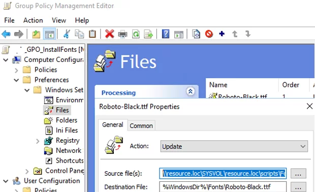 копирование файла шрифта на компьютер с помощью групповой политики