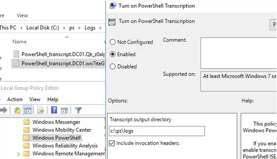 Опция GPO: Включить транскрипцию PowerShell 