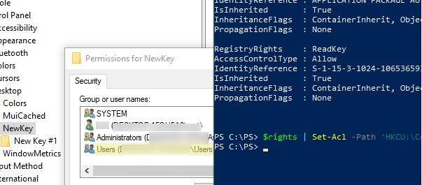 изменение разрешений ключей реестра с помощью powershell
