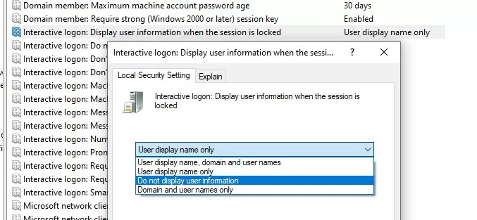 политика блокировки windows 10: Не отображать информацию о пользователе