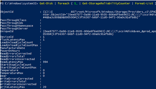 Получить счетчики надежности диска - PowerShell - Get-StorageReliabilityCounter 