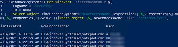 получение истории запущенных процессов из Event Viewer с помощью PowerShell 