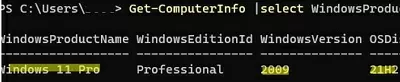 powershell: получить текущую редакцию и версию windows