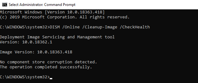 DISM /Cleanup-Image /CheckHealth - проверка образа windows 10