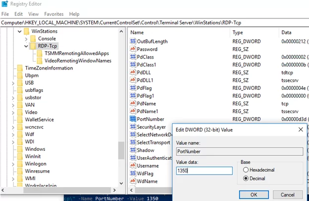 реестр установить rdp номер порта в windows 10