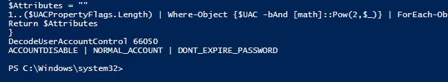 Функция DecodeUserAccountControl PowerShell 