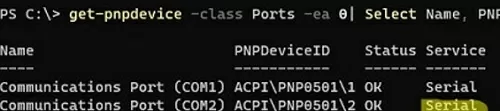 powershell - получить имя службы ком-порта