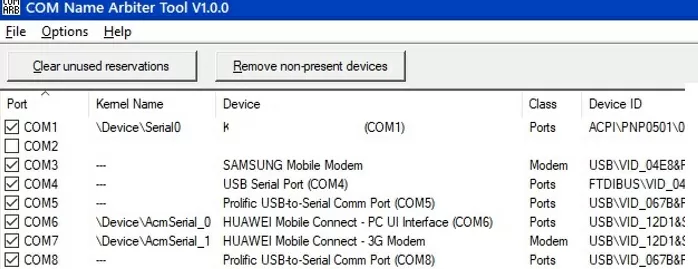 com name arbiter reset tool to reset com port number assignment 