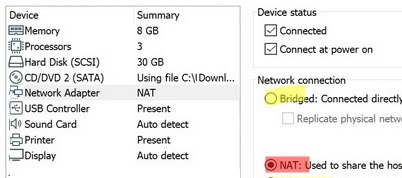 vmware vm: отключение доступа к интернету через nat в настройках сетевого адаптера