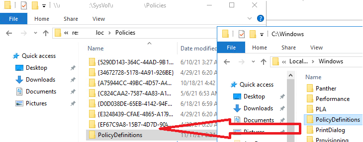скопировать папку policydefinitions в GPO Central Store