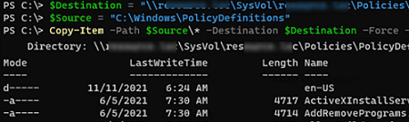 копирование шаблонов PolicyDefinitions admx на диск sysvol с помощью powershell