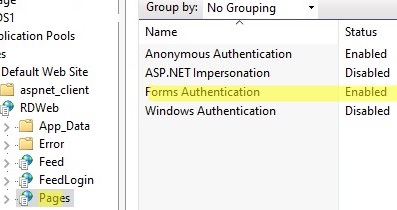 rdwebaccess включить аутентификацию форм в iis