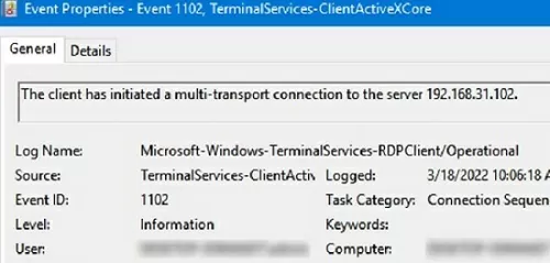 Событие подключения Microsoft-Windows-TerminalServices-RDPClient в Windows