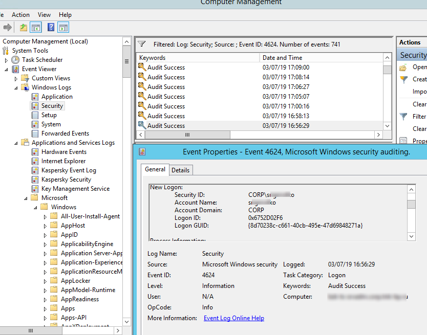 журнал безопасности: событие входа в систему rdp с именем пользователя и ip-адресом удаленного клиента