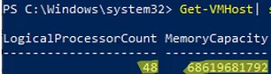 узнать доступный процессор и память в hyper-v