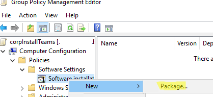 создание пакета развертывания программного обеспечения в редакторе управления групповыми политиками