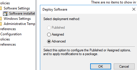 развертывание программного обеспечения через gpo с помощью расширенного или назначенного метода