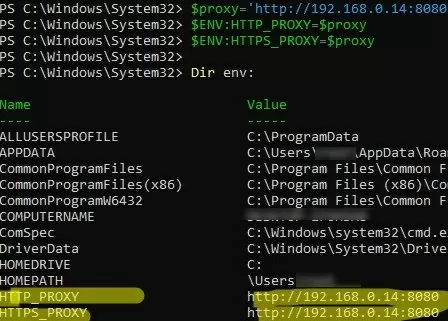 powershell core set http proxy