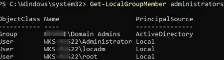 список членов групп локальных администраторов с помощью powershell