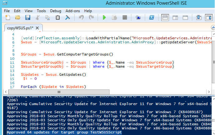 копирование утвержденных обновлений между группами компьютеров wsus с помощью сценария powershell 