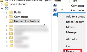 удалить учетную запись компьютера контроллера домена вручную