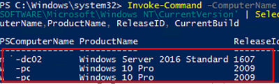 Получение версии/сборки Windows на удаленном компьютере с помощью PowerShe