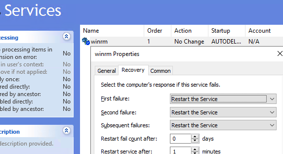 перезапуск службы winrm при сбое